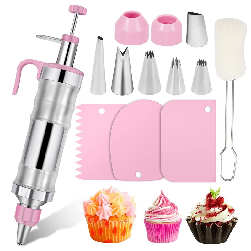 Dualshine Pink Cake Decorating Kit – 6 Russian Piping Icing Nozzles, 3 Cream …