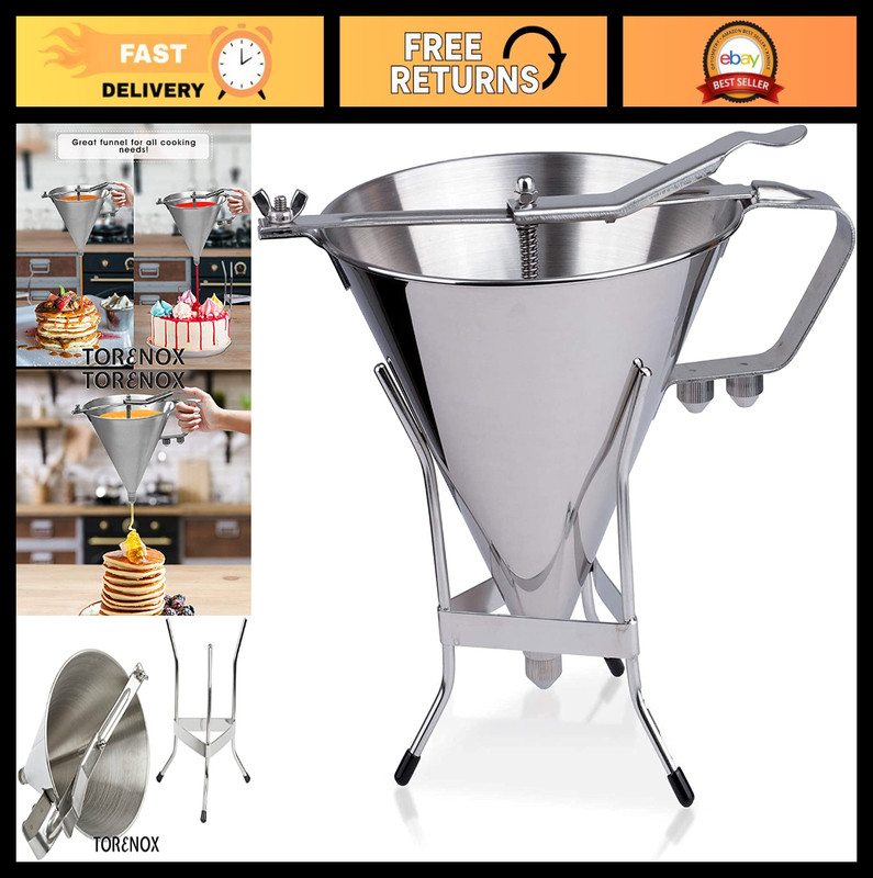 Stainless Steel Funnel with 3 Nozzles & Stand – Professional Cake Decorating Too