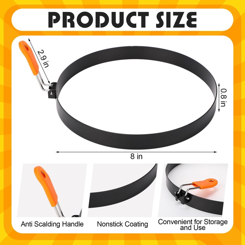 Large 4 Packs 8 Inch Omelette Rings for Griddle Stainless Steel Nonstick Panc... gallery