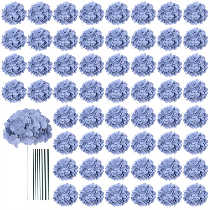 Aviviho 65Pcs Fake Flowers Dusty Blue Hydrangea Artificial Flowers Bulk Not