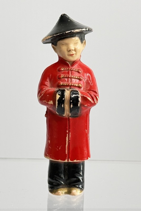 Vtg Hand Painted Hard Plastic Hollow Blow Mold Kitsch Asian Man Toy Cake Topper gallery