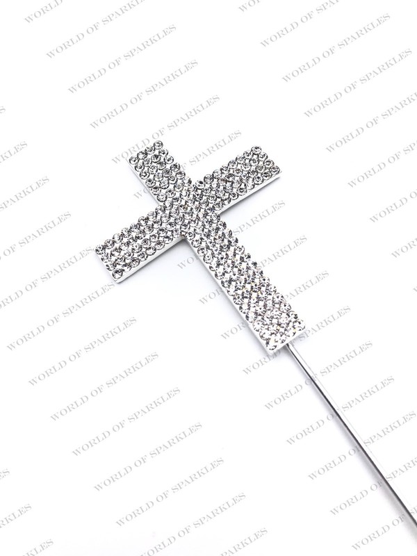 4 Row Diamante Cross Cake Topper Silver Holy Communion Christening Decoration D6 gallery