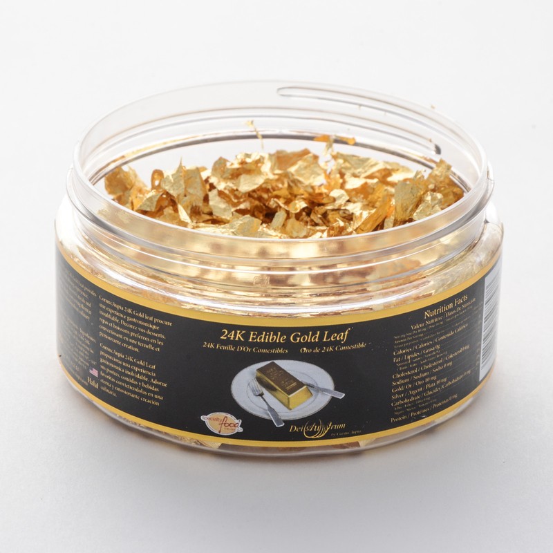 24K Edible Gold Leaf Flakes, Jar, 0.500g
