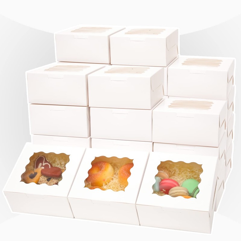 100pcs White Bakery Boxes with Window 6x6x3 inches Thick & Sturdy Macaroon Pa... gallery