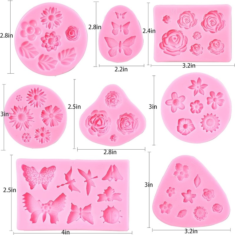 Flower Fondant Molds - 8 Pcs Flower and Butterfly Candy Silicone Molds for Ch... gallery