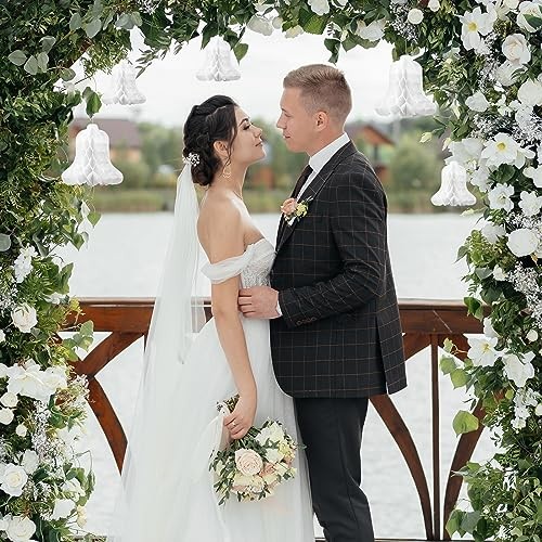 24 Pcs Paper Wedding Bells White Hanging Big Bridal Honeycomb Wedding Bells gallery