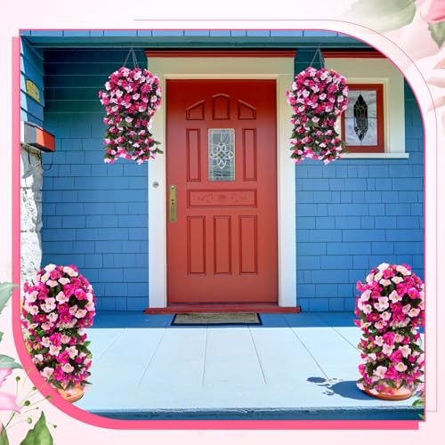 Suncalla Pcs Artificial Fake Hanging Flowers Plants for Outdoor Faux 2 Pink gallery