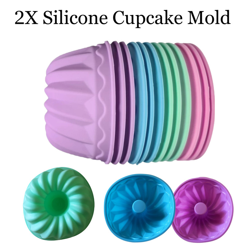 2X Silicone Pudding Cupcake Muffin Donut Mold Baking Jelly Mould 12pcs Free Ship