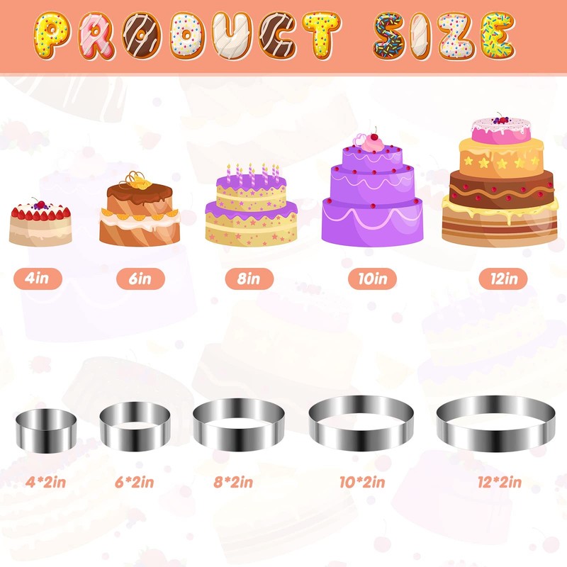 5 Pack Stainless Steel Cake Rings Round Cookie Cutter for Egg Pie, 5 Sizes gallery
