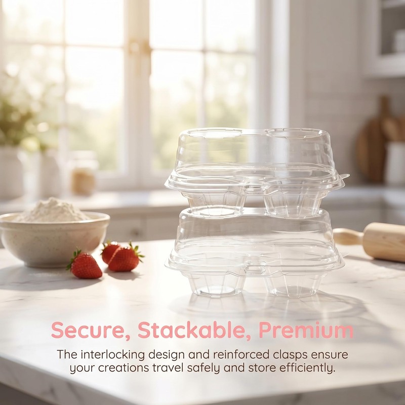 60 Count 2-Compartment Plastic Cupcake Containers Disposable with Connected A... gallery