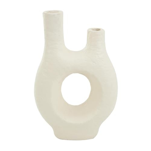Paper Mache Decorative Vase Abstract Rounded Centerpiece 9" x 4" x 14" Beige gallery