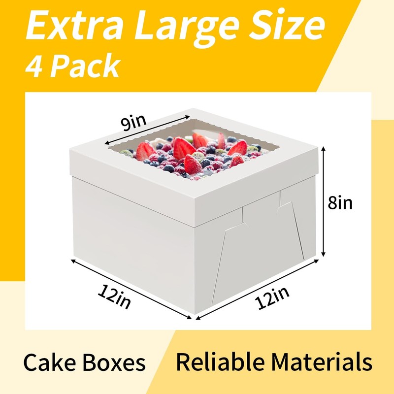 4 Pack Cake Boxes 12 Inch, Disposable Cake Transport Container, Cake Carrier,... gallery