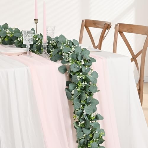 5.9FT Greenery Garland, Green Garland with Flowers, 2Pcs Eucalyptus Garland gallery