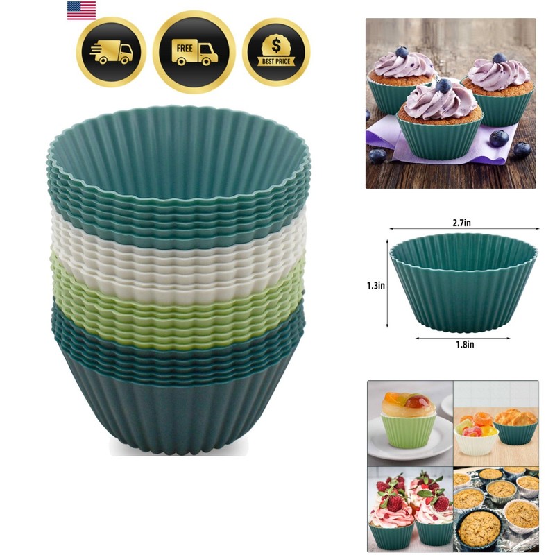24 Pack Silicone Baking Cups Reusable Muffin Liners Non-Stick Cup Cake Molds …