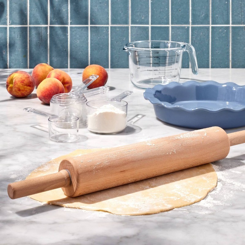 10" Wood Rolling Pin Light Brown Handled Wooden Roller for Baking gallery