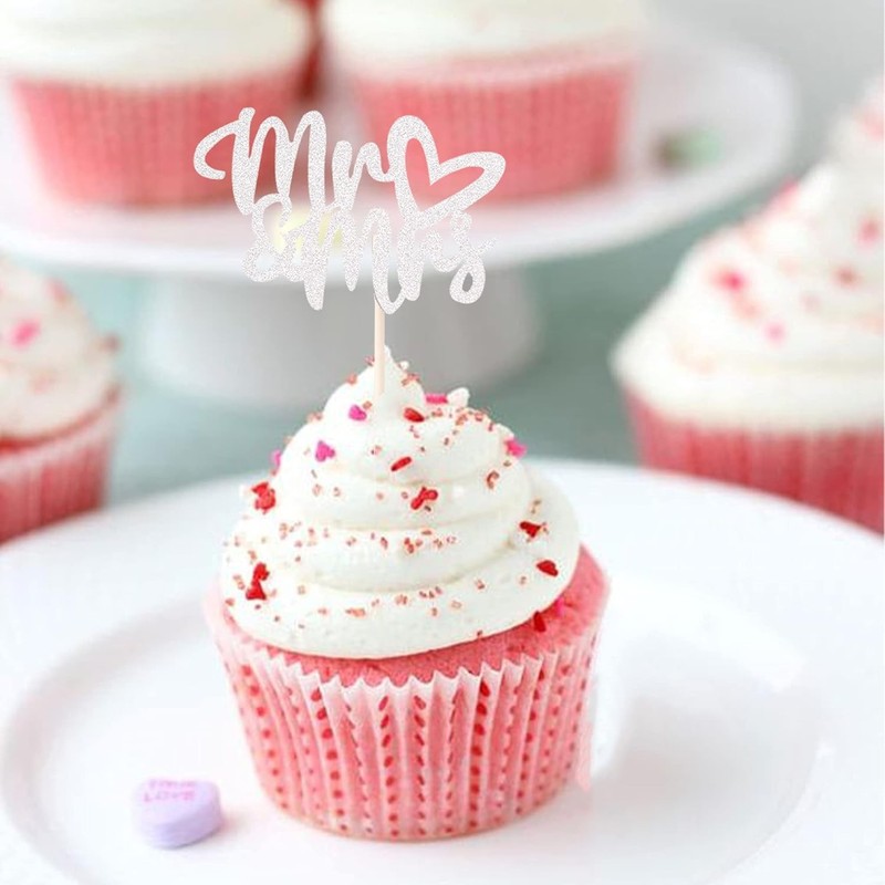 36 PCS Mr & Mrs Cupcake Toppers with Love Heart Bridal Shower Cupcake Picks gallery