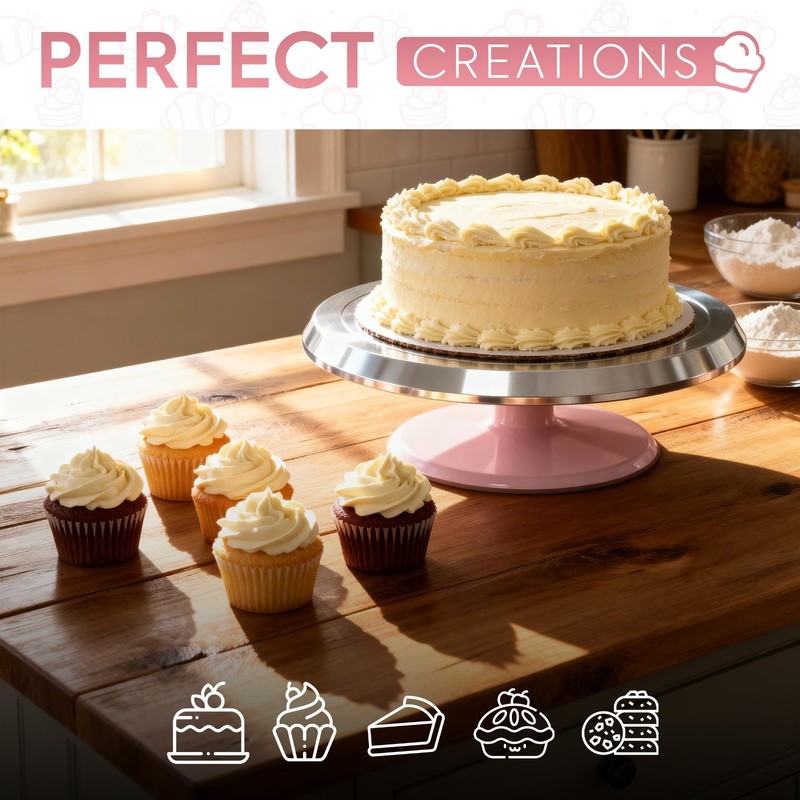 12" Pink Aluminum Alloy Revolving Cake Stand - Perfect for Cake Decorating & Dis gallery