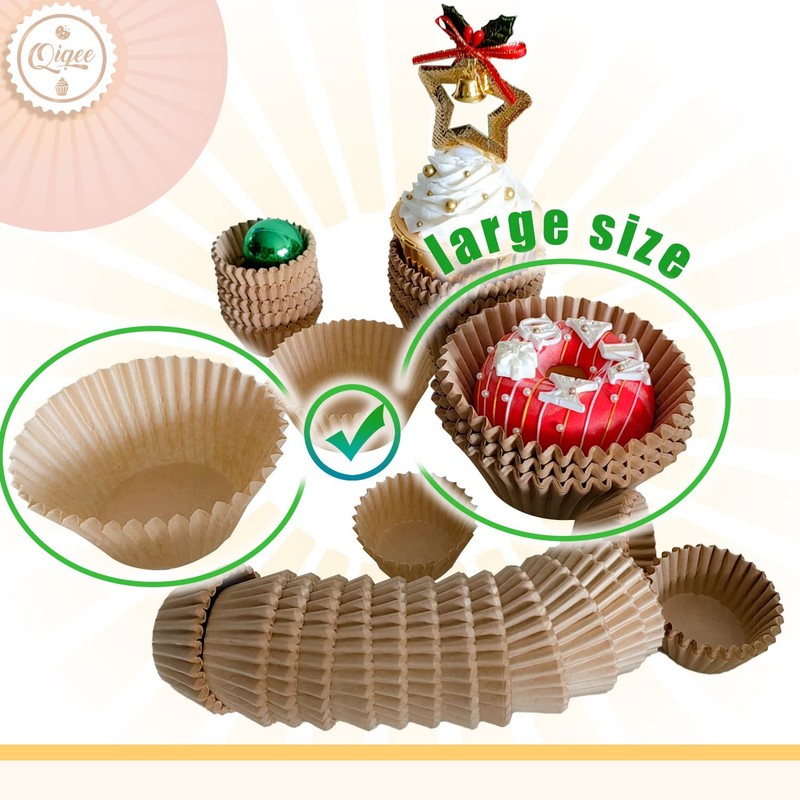 qiqee 300 Count Jumbo Cupcake Liners Natural Large Size/300Packs, Brown gallery
