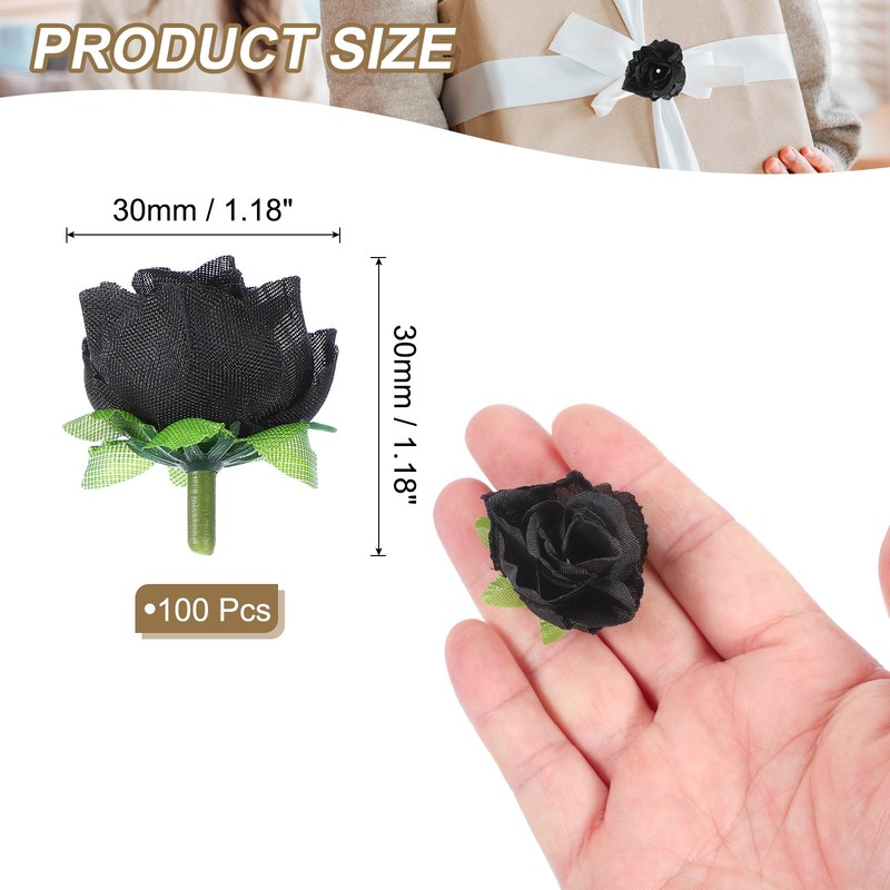 100 Pcs Mini 1.18 Inch Artificial Roses for Black Silk Bouquet gallery