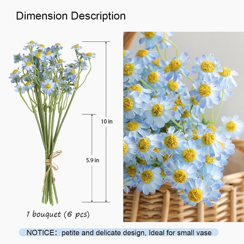 Small White Daisy Flowers Artificial - 6 Bouquet/36Pcs,10 Inch Mini Fake Daisies gallery