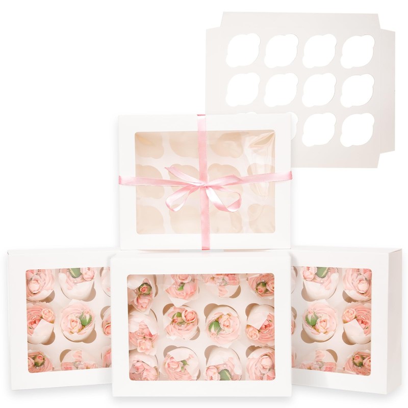 Auto-pop up 12 Cupcake Containers 6-Packs White Cupcakes Carrier, 12 Cupcake …