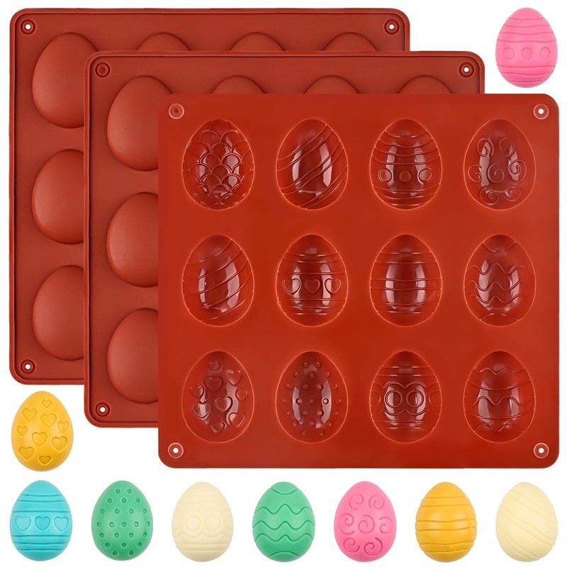 Easter Silicone Chocolate Molds, 3 Packs Egg Shaped Candy Mold Non Stick Baki…