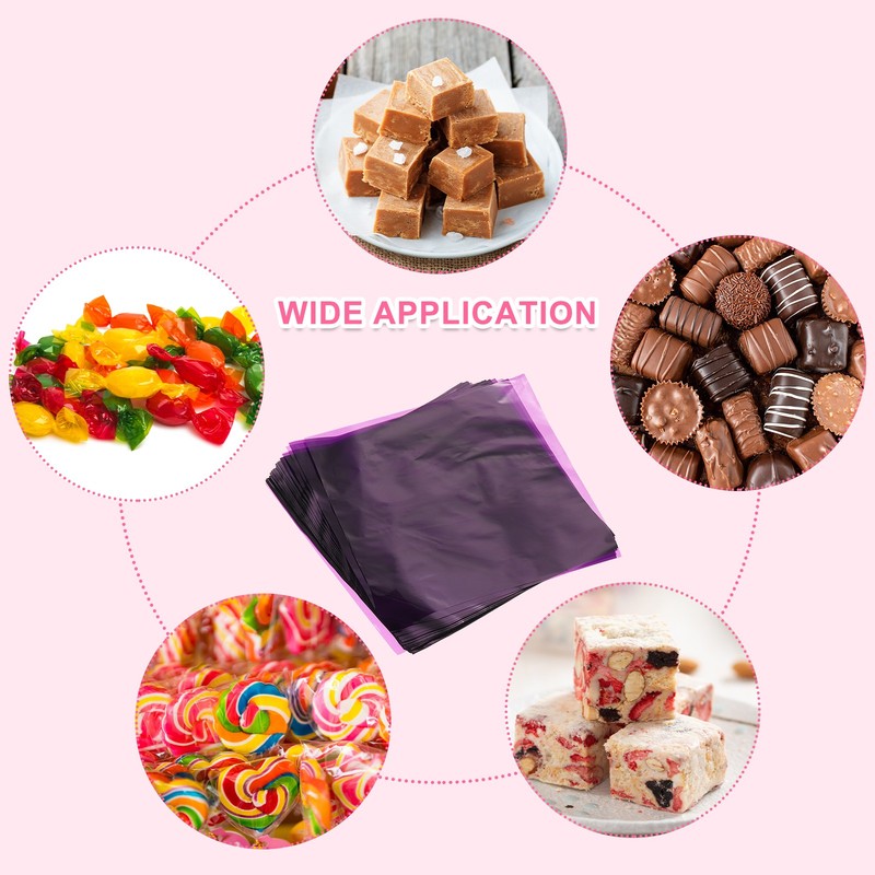 100 Pcs Candy Wrappers, 5 x 5 Inch Chocolate Wrap Paper for Lollipop, Purple gallery