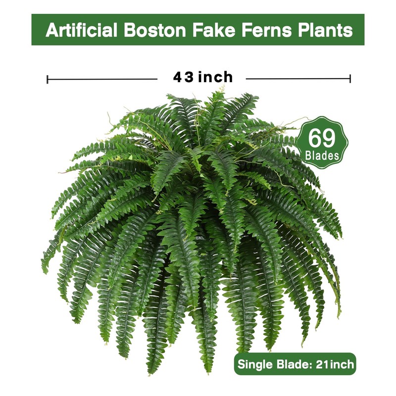 Dkaltm 43" Single Silky Artificial Boston Fern Bush, Large Lifelike Green Plant gallery