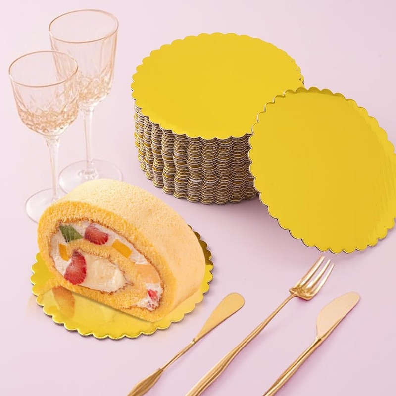 50 PCS 5 Inch Mini Cake Boards Small Round Gold Cardboard Mousse Cake Base gallery