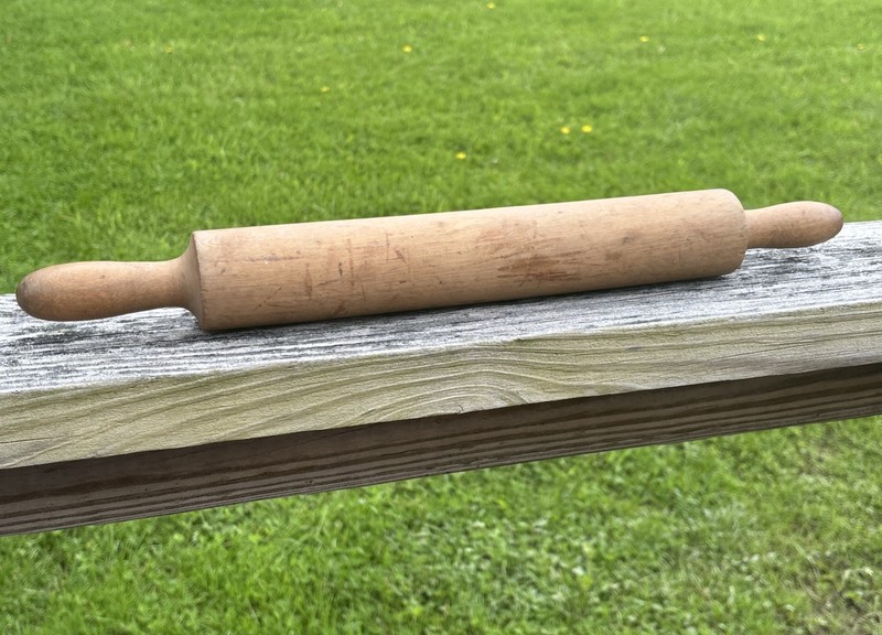 Vintage Wooden Rolling Pin Solid Handles Farm Kitchen 18 Inch