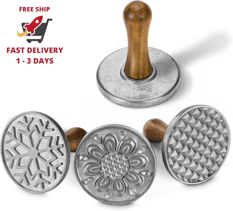 Juego de 4 sellos para galletas, molde de metal para prensar galletas con mango