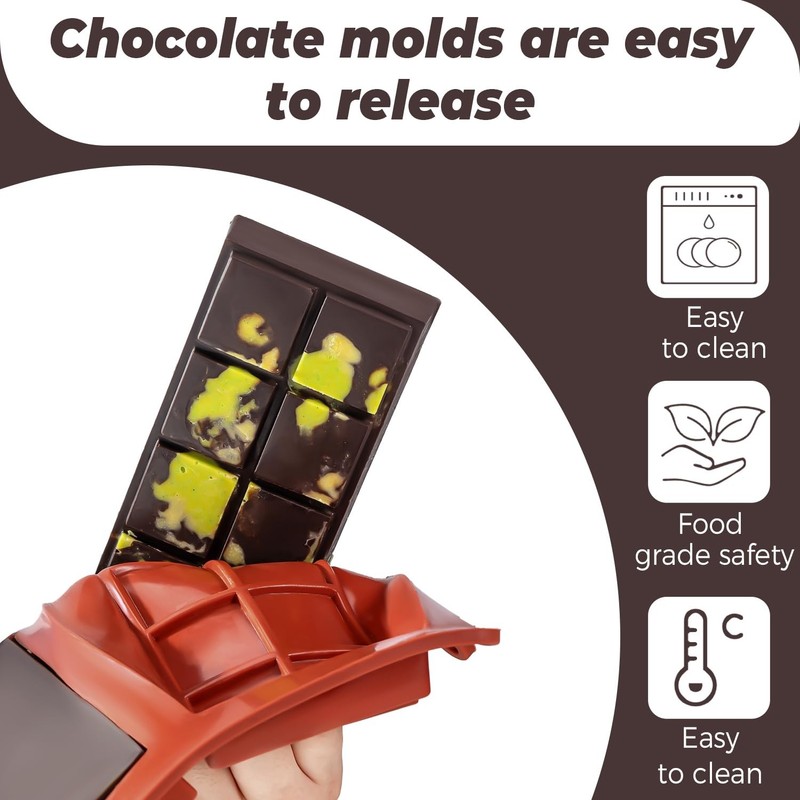 Deep Dubai Chocolate Bar Mold 1 inch 2 PCS Silicone Pistachio Candy Mold gallery