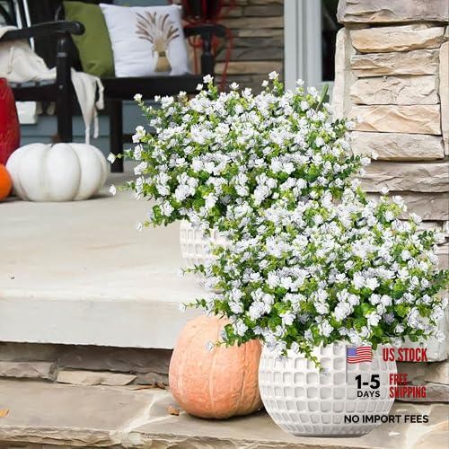 Outdoor Artificial Flowers UV Resistant, 20 Bundles Fake Realistic White