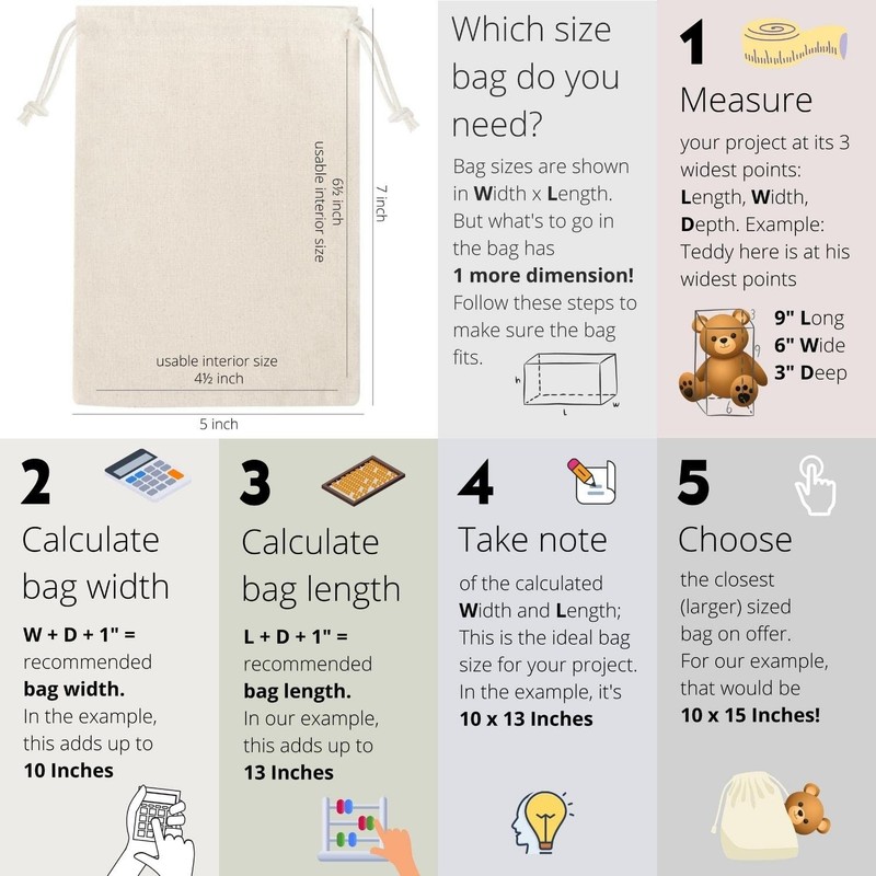 Cotton Muslin Drawstring Bags (5x7 Inch - 12-Pack) 100% Natural Unbleached Th... gallery
