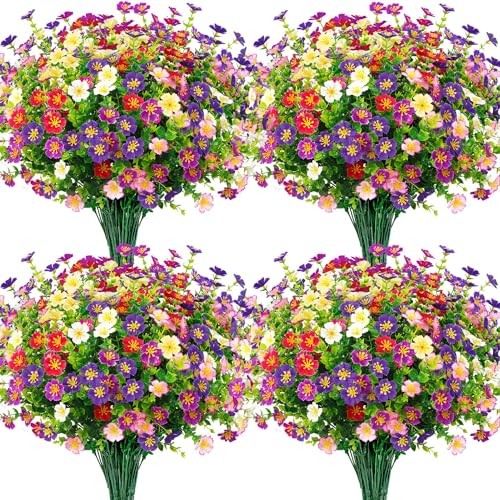 24 Bundles Artificial Silk Flowers for Outdoors, Fake Plants Faux Multi Color gallery