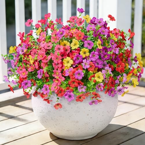 Fake Flowers for Outdoors 4 Color Mixed (3 Purple,3 Red,3 Hot Pink,3 Yellow) gallery