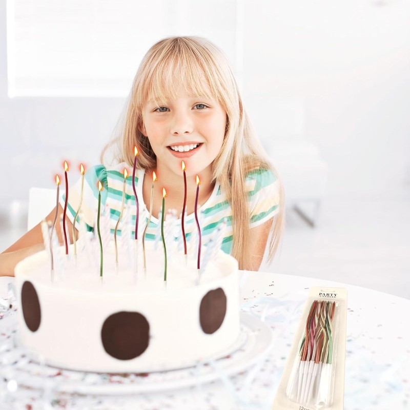 12 Pcs Colorful Spiral Twisty Birthday Candles for Cake – Metallic Thin Long gallery
