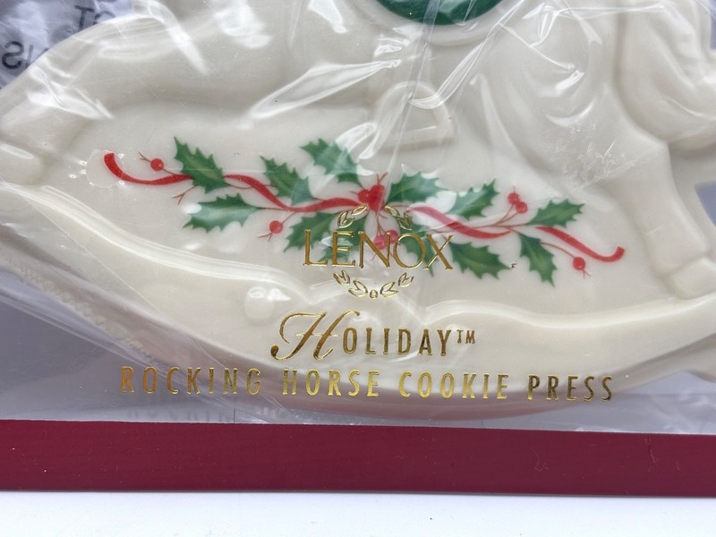 2 New Lenox Cookie Press Ornament Teddy Bear & Rocking Horse Ribbon for Hanging gallery