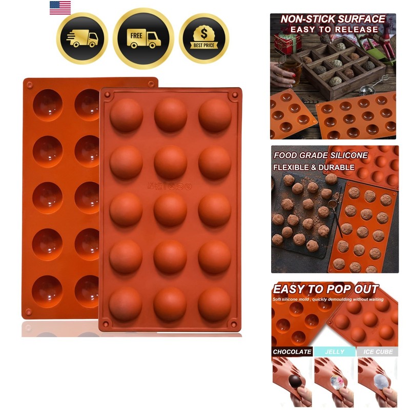 Small 15-Cavity Semi Sphere Silicone Molds Non-Stick,2 Packs Half Sphere Sili…