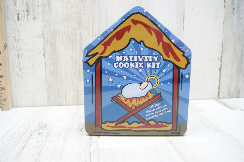 Rising Dough Products Nativity Cookie Kit Cookie Cutters Icing Bag & Tip In Tin