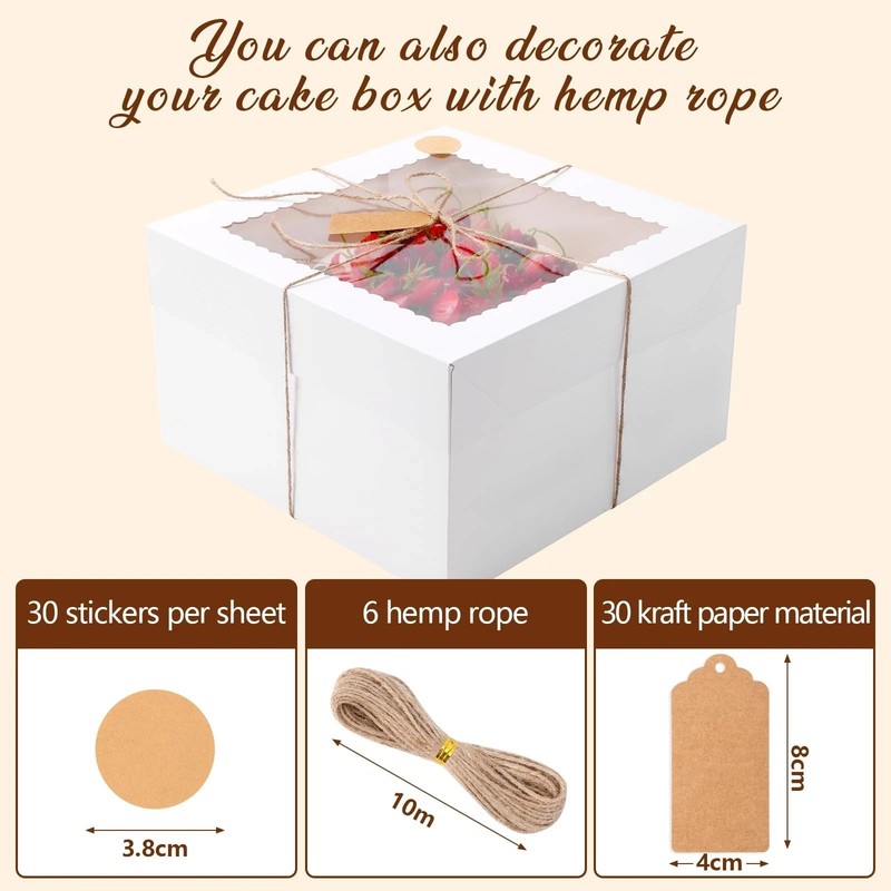 30 Pcs Cake Boxes 12x12x8 Inch White Bakery Boxes with Window Cake Containers... gallery