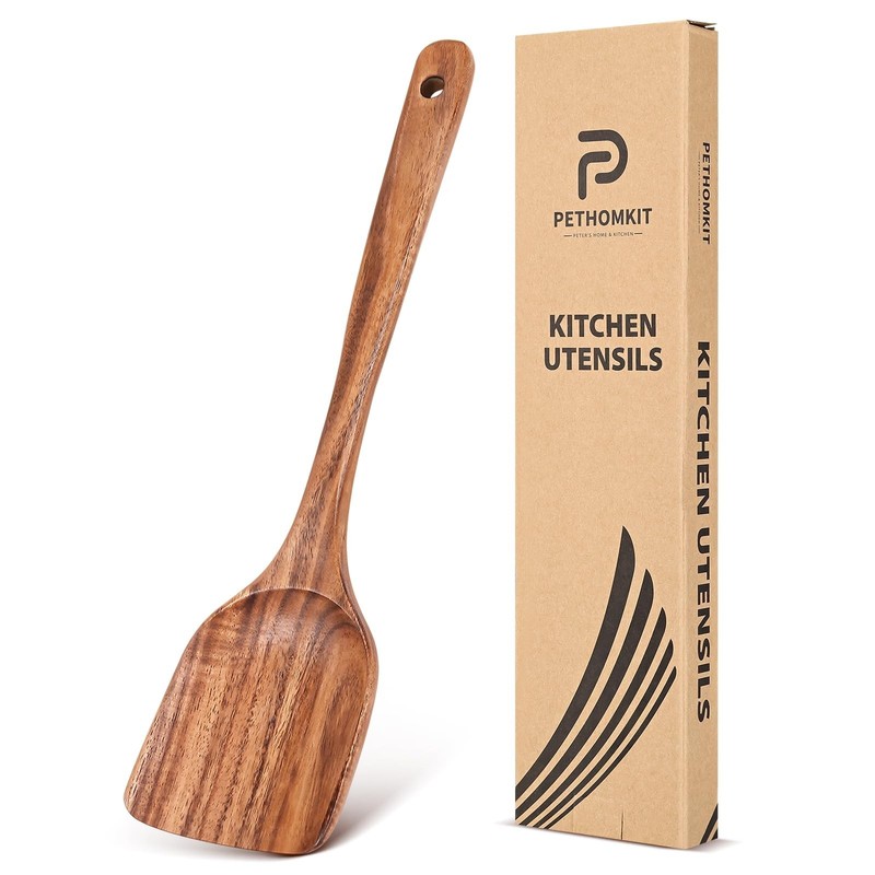 Teak Wood Spatula for Cooking, Wooden Kitchen Cooking Utensil, Large Long Han…