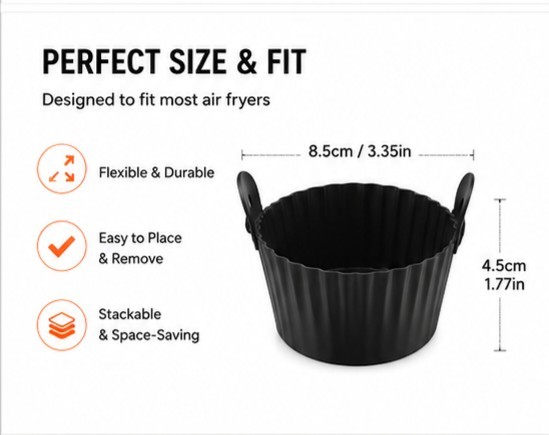 6 Pack Silicone Air Fryer Baking Cups Non-Stick BPA Free Black 3.35in gallery