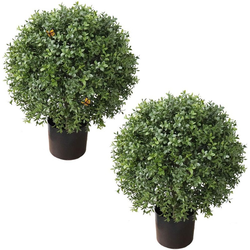 All Season Green 2T 19D Topiaries Trees Artificial Outdoors 2 Pack Fake Boxwood