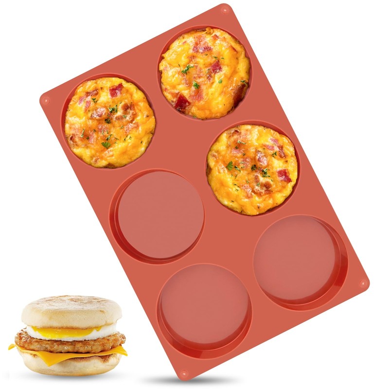 Ocmoiy 4 Inch Silicone Egg Mold for Baking/Jumbo Muffin Top Jumbo 4 Inch, Red