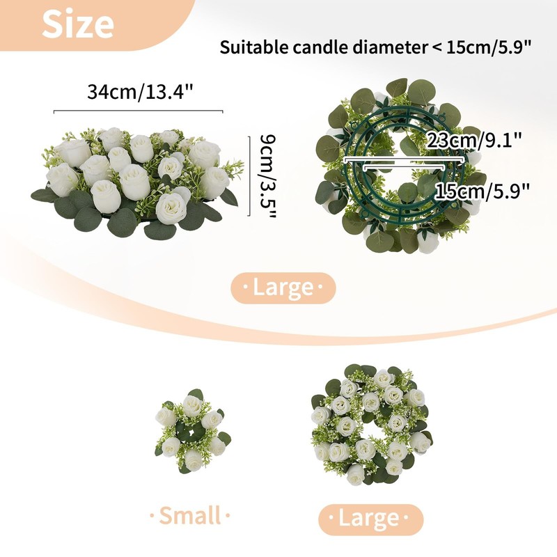 NUPTIO 13.4" Artificial White Rose Wreath Flower Candle Rings Centerpieces 6-Pac gallery