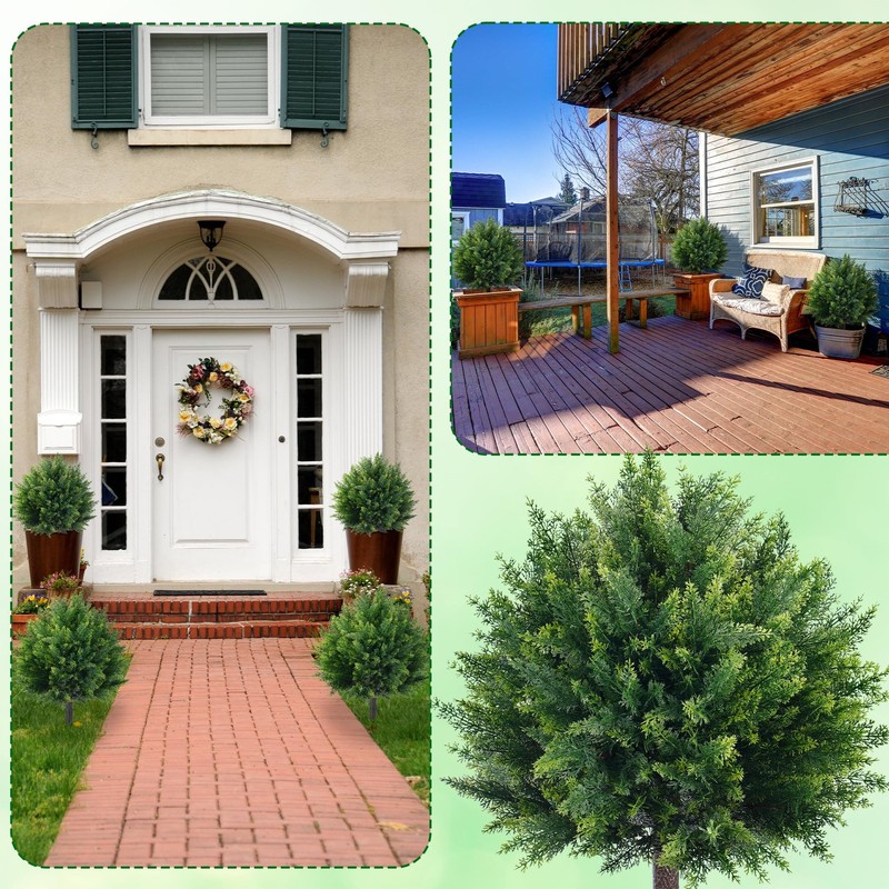 Fonyick 27.6 Artificial Cedar Topiary Ball Trees Set Of 2 Fake Cypress Bushes gallery