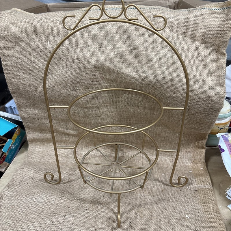 Metal 2 Tier Dessert Plate Display Stand Server 19.5” Tall Gold