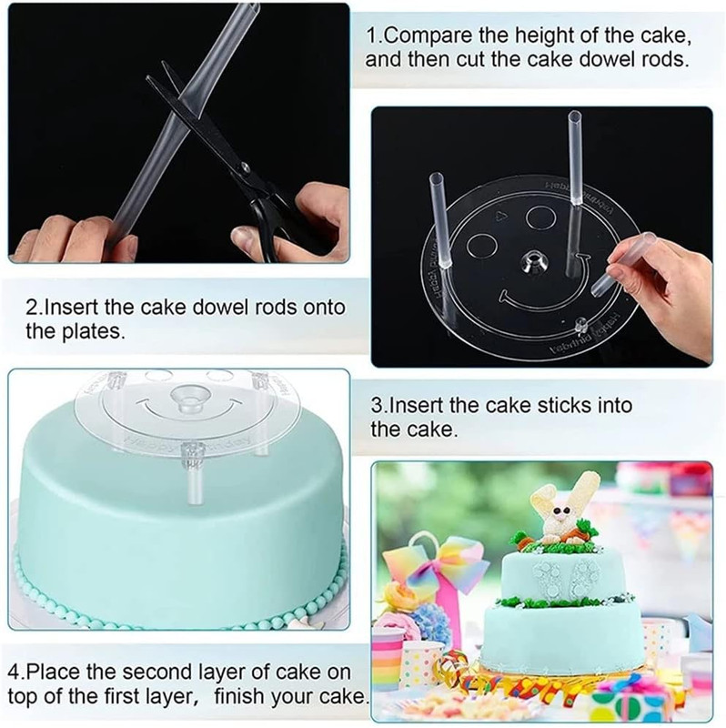 Smiley Cake Dowel Rods Set with Separator Plates for Tiered Cakes, 28 Pcs gallery