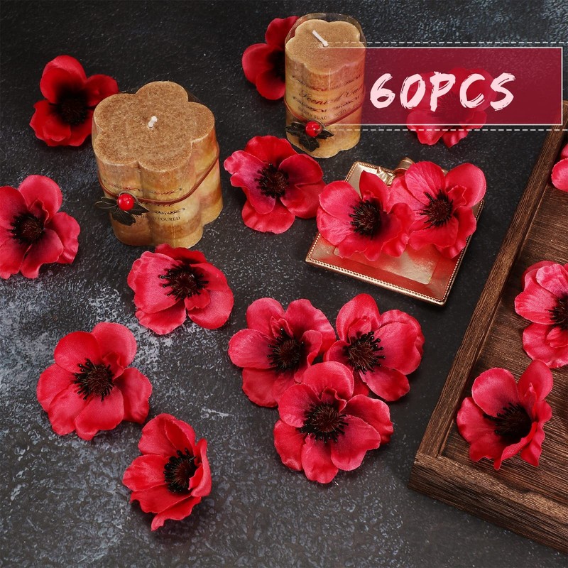 Xinnun 150 Pieces Artificial Poppies Flowers Red Poppy Artificial Silk Faux gallery